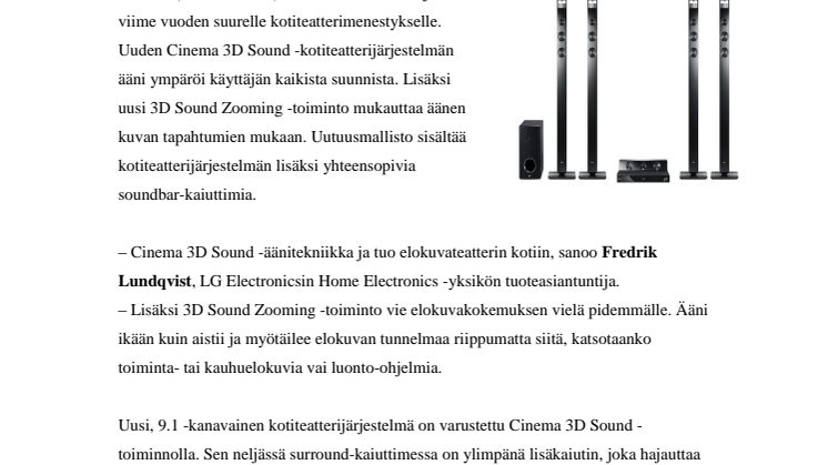 IFA 2012: Kotona kuin elokuvissa: LG:n uudessa kotiteatterijärjestelmässä on 3D sound zooming