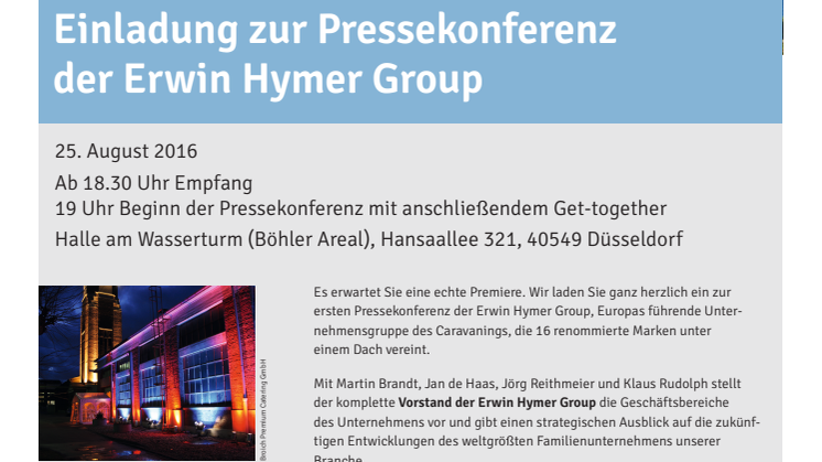Einladung zur Pressekonferenz der Erwin Hymer Group