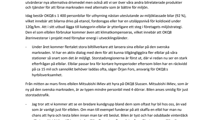 Nya generationens elbil för uthyrning på OKQ8 Slussen 