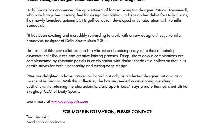  DESIGNER PATRICIA TRENNEWALL FORMER LEXINGTON JOINS DAILY SPORTS