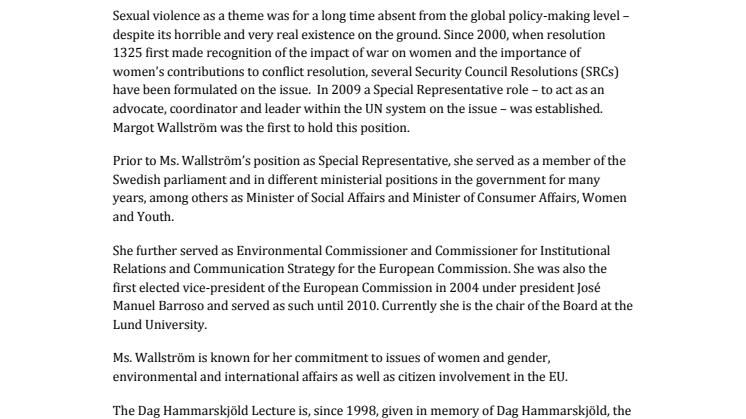 Margot Wallström this years Dag Hammarskjöld Lecturer