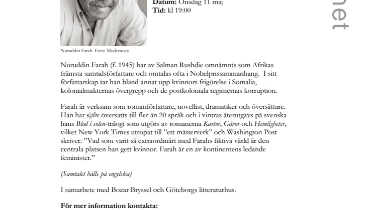 Somaliske författaren Nuruddin Farah besöker biblioteket