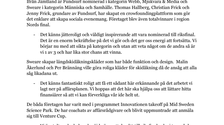 Två inkubatorföretag från Mid Sweden Science Park vidare till riksfinal