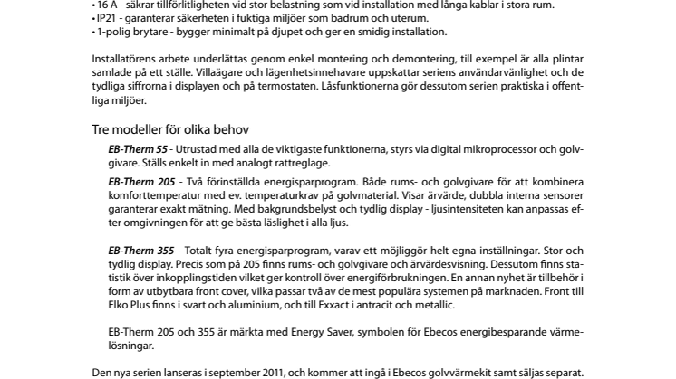 Ny serie golvvärmetermostater