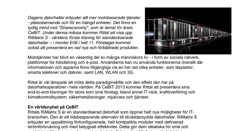 Världspremiär för helt standardiserad datorhall när Rittal öppnar på CeBIT 2013