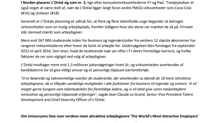 L'Oréal på top 10 over verdens mest attraktive arbejdsgivere