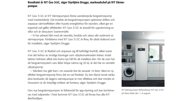 Större besparing med ny bergvärmepump – IVT Geo 312C intar marknaden