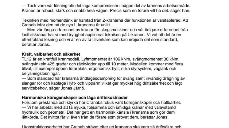 Cranab lanserar starka lastbilskranen TL12