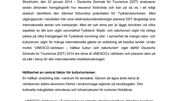 DZT främjar kulturturismen med årets tema “UNESCO-världsarv – hållbar kultur- och naturturism“