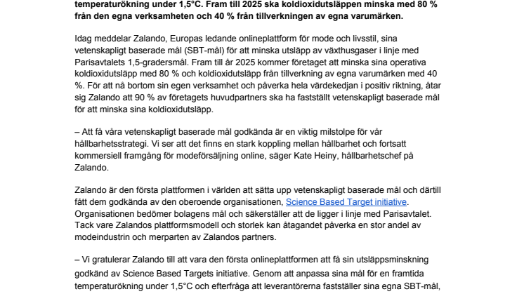 Zalando ska minska koldioxidutsläppen med 80 % senast 2025