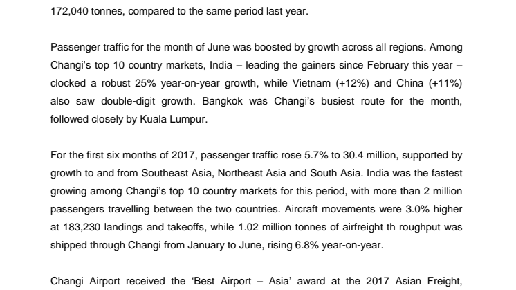 Operating Indicators for June 2017