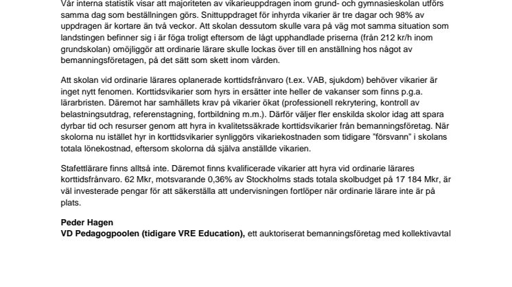Stafettlärare finns inte