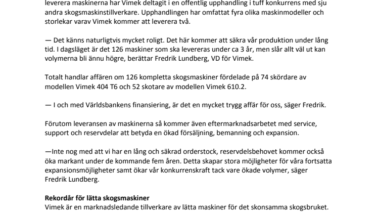 Vimek får största ordern någonsin — är värd tre årsvolymer.