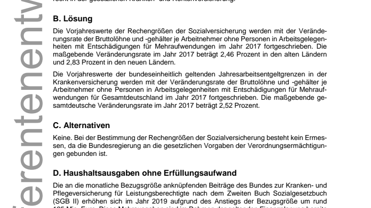 BMAS Referentenentwurf Sozialversicherungs-Rechengrößenverordnung 2019