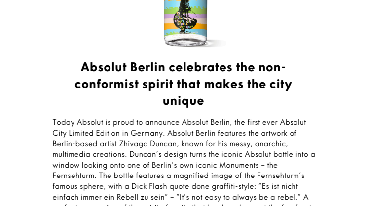 Absolut Berlin celebrates the nonconformist spirit that makes the city unique