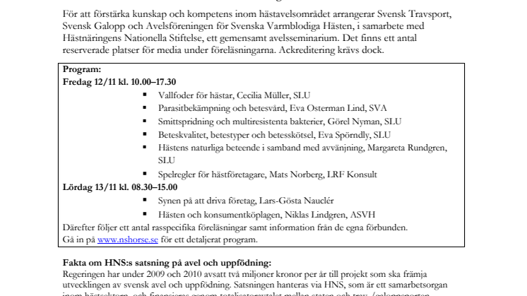 Pressinbjudan: Dags för årets stora hästavelsseminarium 