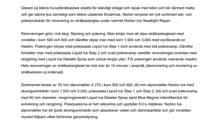 Nytt sortiment för renovering av strålkastarglas