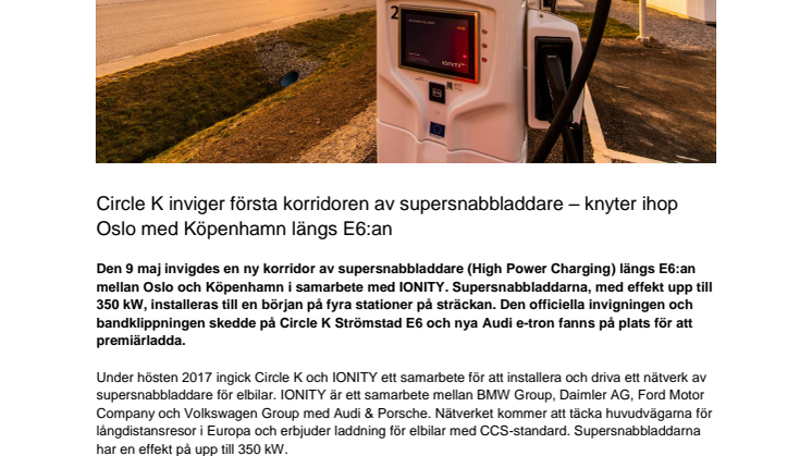 Circle K inviger första korridoren av supersnabbladdare – knyter ihop Oslo med Köpenhamn längs E6:an