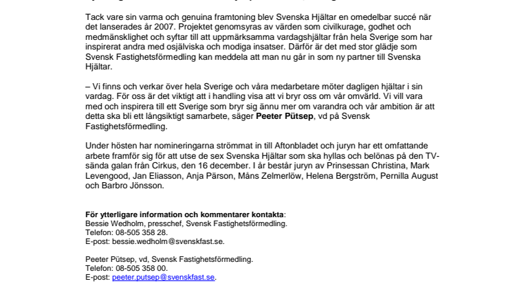 Svensk Fastighetsförmedling ny partner till Svenska Hjältar