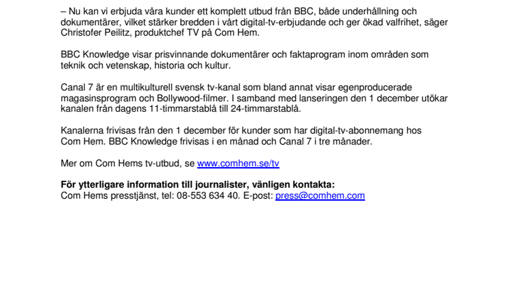 Alla BBC-kanaler nu hos Com Hem