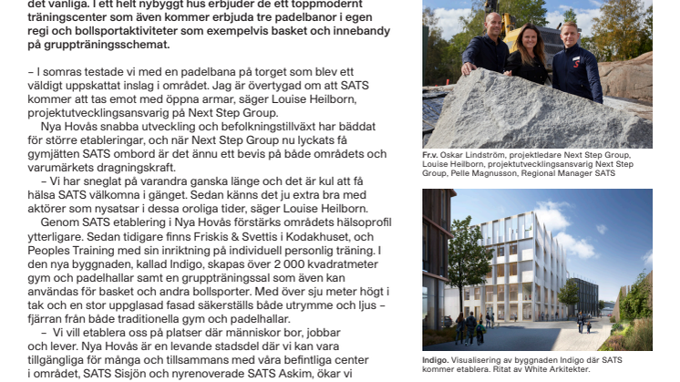 SATS och Next Step Group storsatsar med padel och gym i Nya Hovås