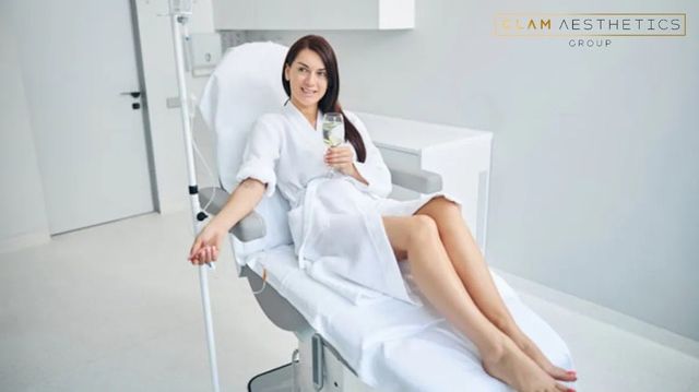 Woman Receiving IV Drips at Glam Aesthetics Knightsbridge London 
