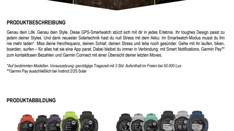 Datenblatt Garmin Instinct 2 Serie