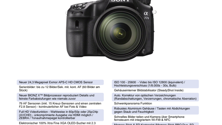 Datenblatt ILCA-77M2Q von Sony