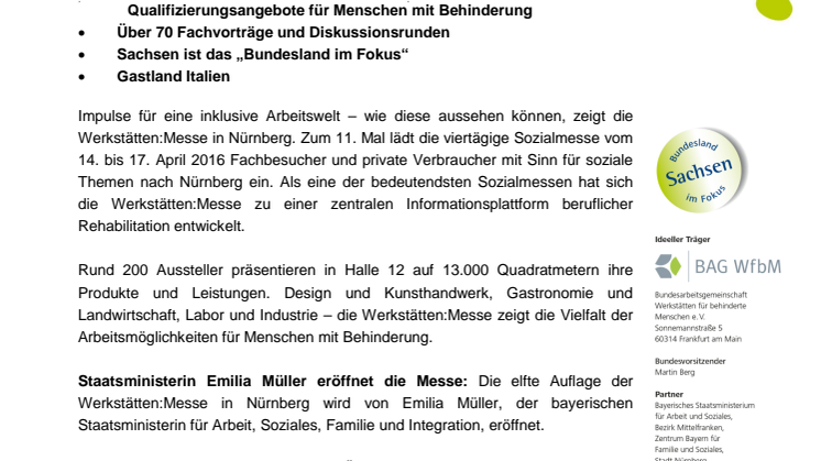 Werkstätten:Messe 2016:  Impulse für eine inklusive Arbeitswelt