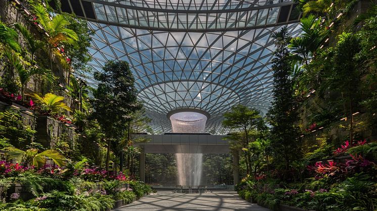 The world's largest indoor waterfall at Jewel Changi Airport