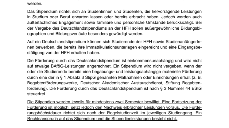 Informationen zum Deutschlandstipendium an der HFH