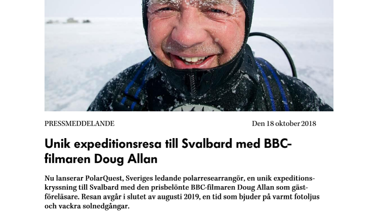 Unik expeditionsresa till Svalbard med BBC-filmaren Doug Allan
