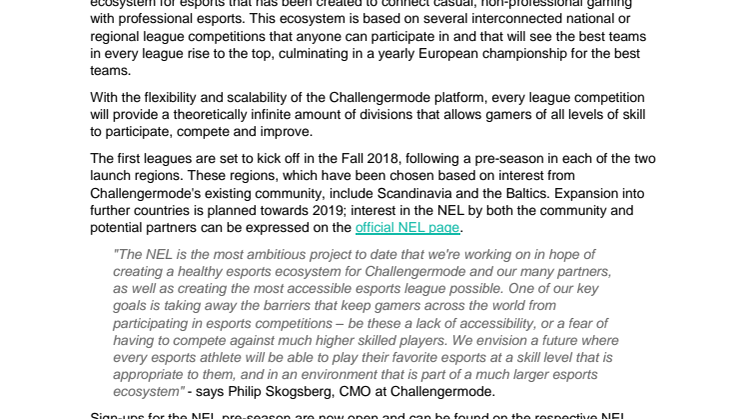 Challengermode launches the world's first permanent national league system for esports.