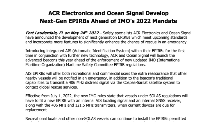May 24 2022 - ACR Electronics and Ocean Signal Develop Next-Gen EPIRBs.pdf