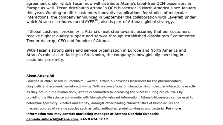 Global customer proximity for Swedish biotech company Attana AB