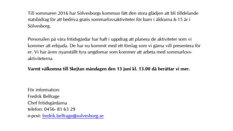 Gratis sommarlovsaktiviteter för alla barn i åldrarna 6-15 år