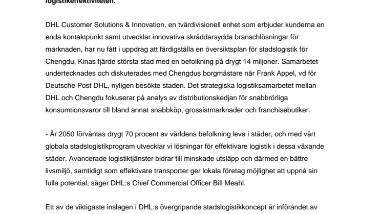 DHL inleder ett unikt stadslogistikprojekt i Kina