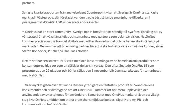 NetOnNet blir ny återförsäljare av OnePlus