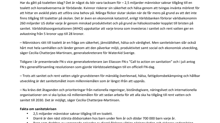 Bristen på toaletter dödar årligen 700 000 barn