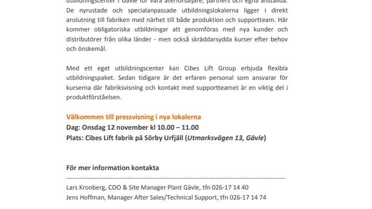 Cibes Lift öppnar nytt utbildningscenter i Gävle
