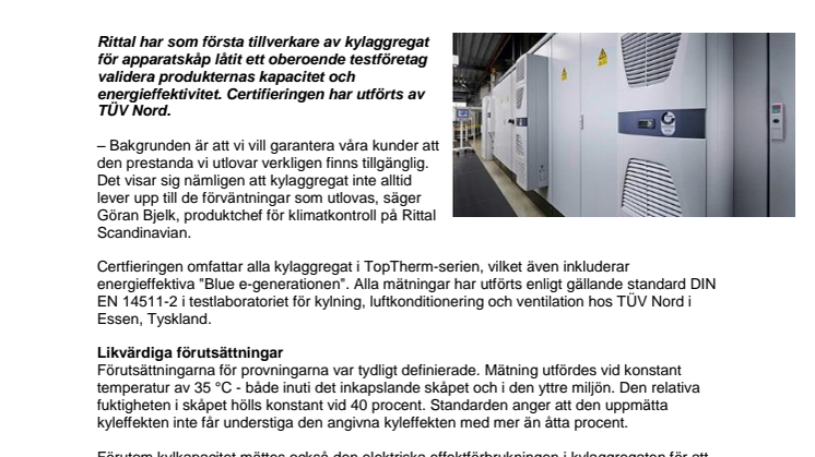 Certifierad prestanda i Rittal TopTherm kylaggregat