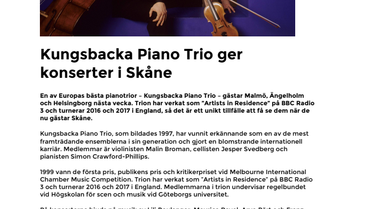 Kungsbacka Piano Trio ger konserter i Skåne