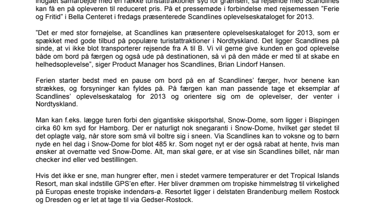 Scandlines frister med nye oplevelser og gode tilbud i Nordtyskland i 2013