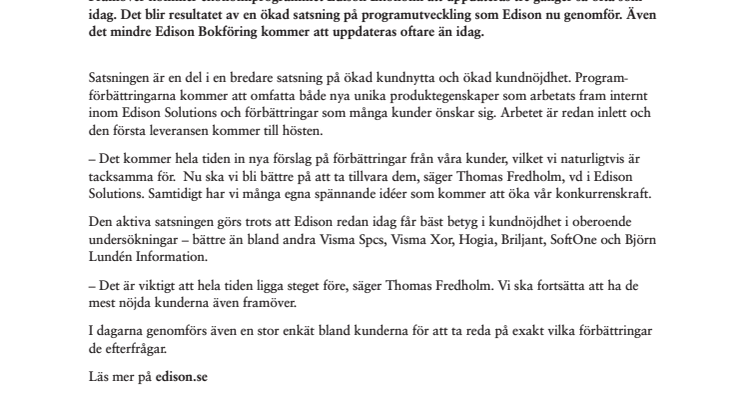 Edisons ekonomiprogram uppdateras oftare