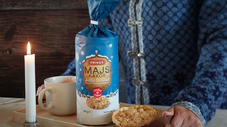 Friggs Maiskaker Salted Caramel. Du finner høyoppløselige bilder nederst i pressemeldingen.