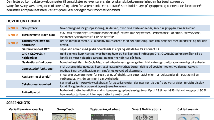 Garmin Edge® 820 - GPS-cykelcomputer konkurrence og træning