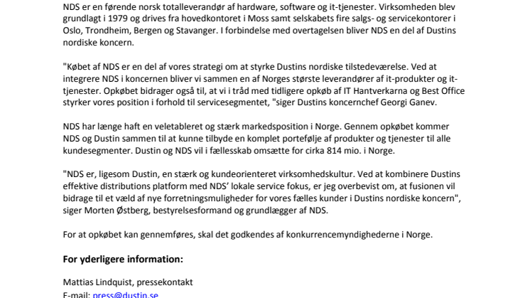Dustin opkøber den norske it-leverandør Norsk Data Senter