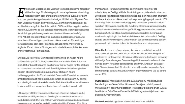 Erik Olsson Fastighetsförmedling kommenterar bostadsmarknaden 18 sep 2018