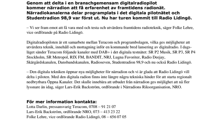 Radio Lidingö sänder digitalradio 
