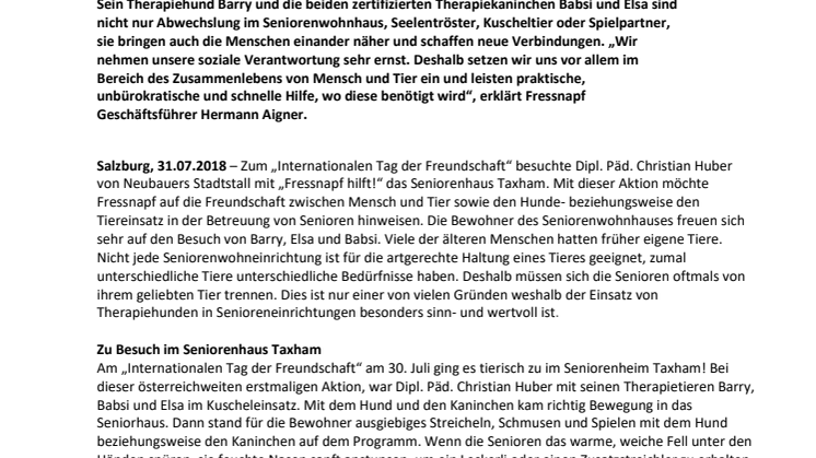 „Fressnapf hilft!“ mit Therapiehund und Therapiekaninchen tierisch Freude bringen